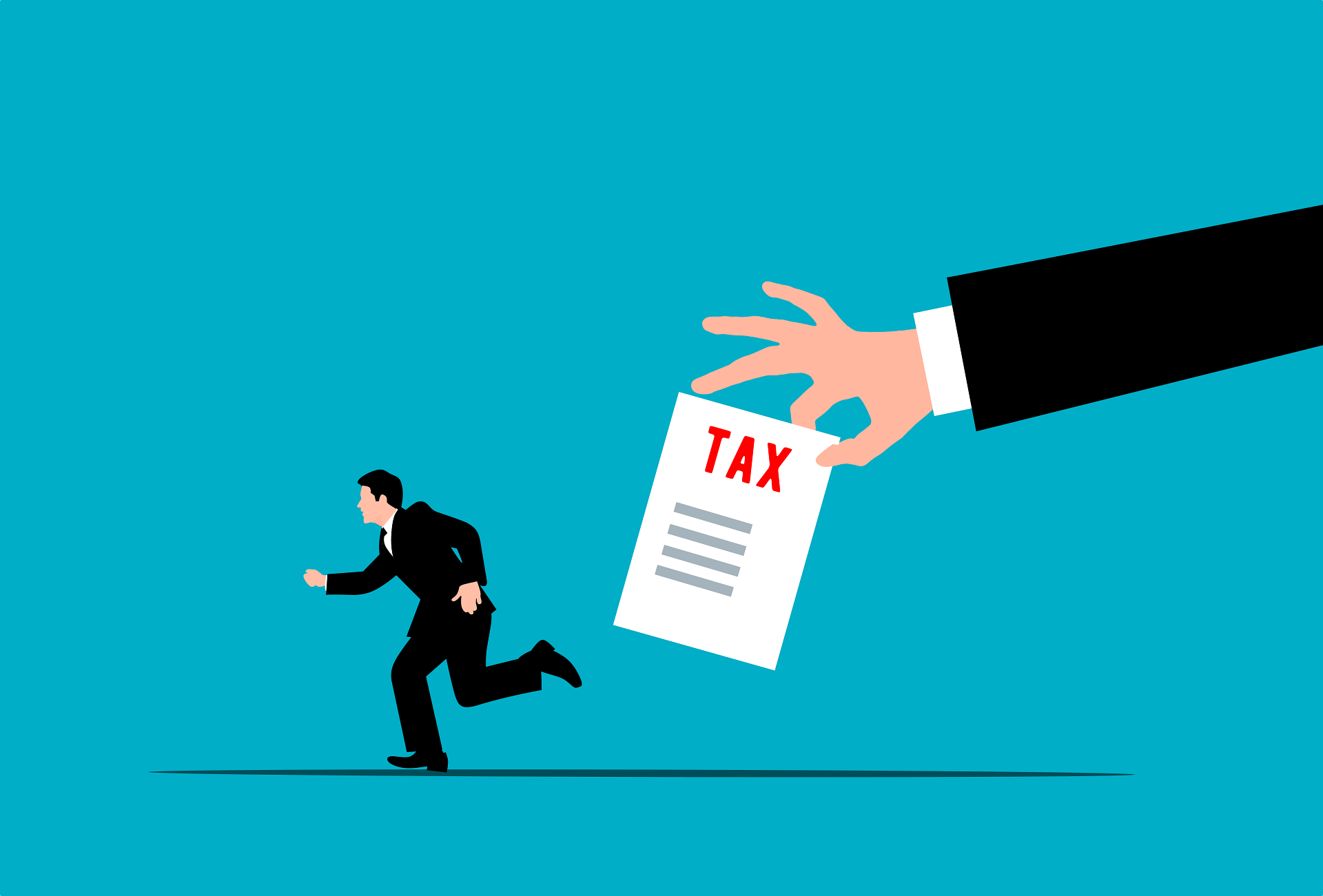 lawyer running from tax paper